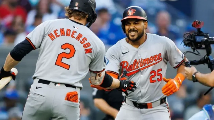 Baltimore outfielder Anthony Santander is making the most of his walk year -- and winning a friendly home run competition with teammate Gunnar Henderson along the way. Cole Burston/Getty Images